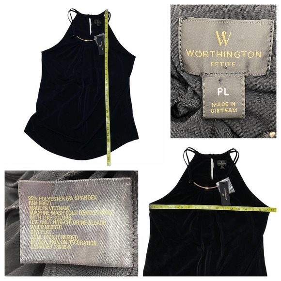 WORTHINGTON Petites Black Sleeveless Buttoned Keyhole Metal Neck Blouse NWT - Picture 11 of 11